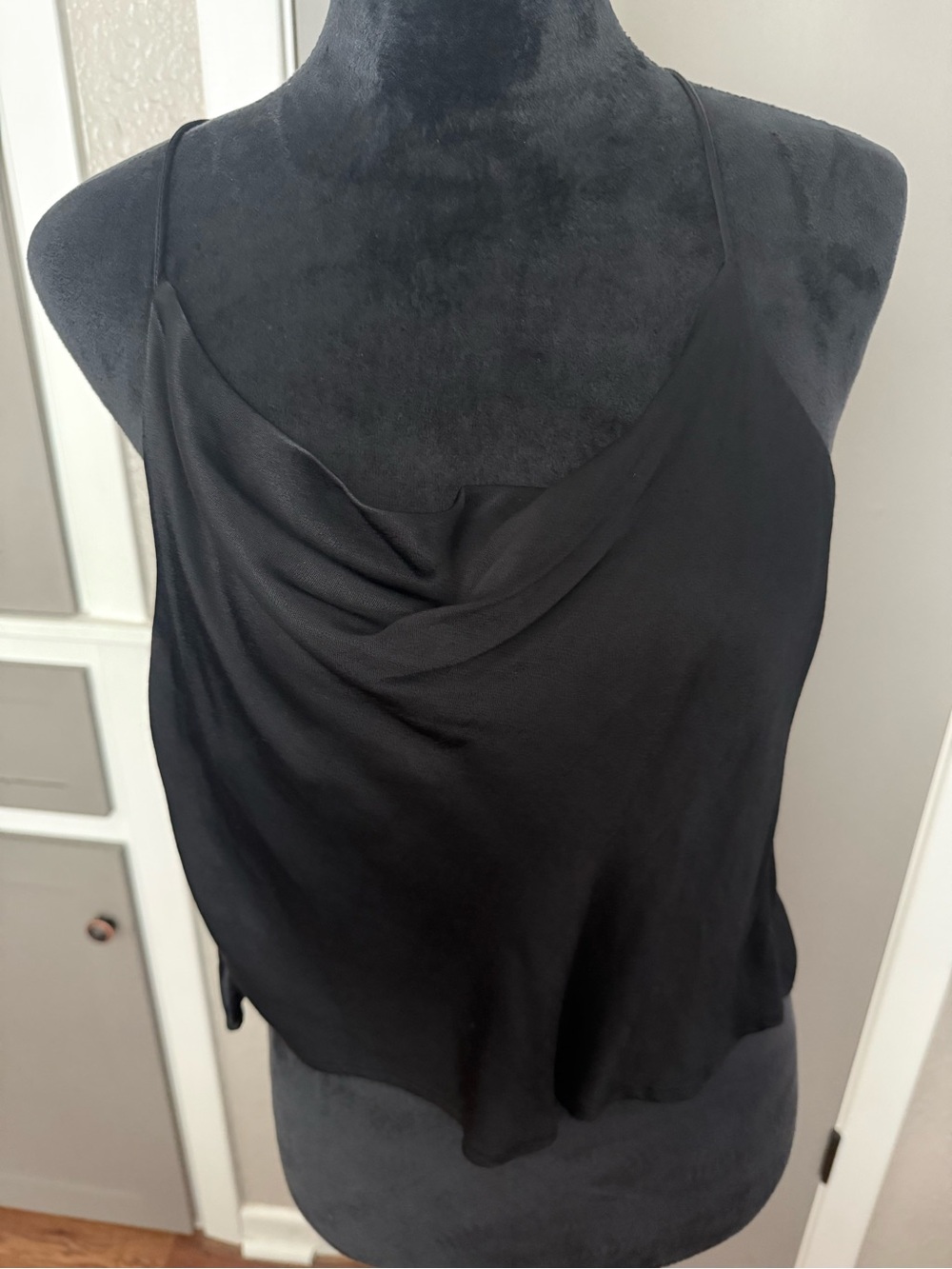 Source Unknown Black Satin Cowl Neck Tank Top